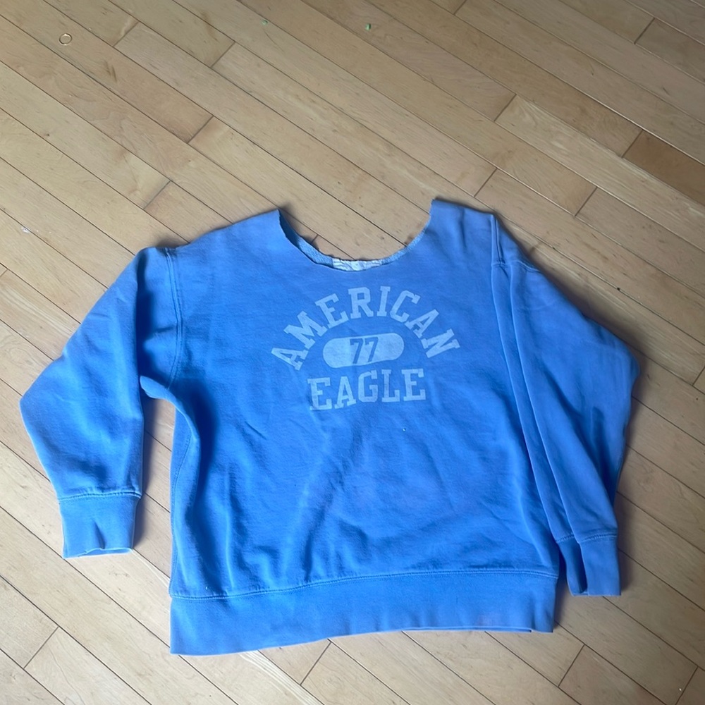 light blue american eagle off the shoulder crew neck